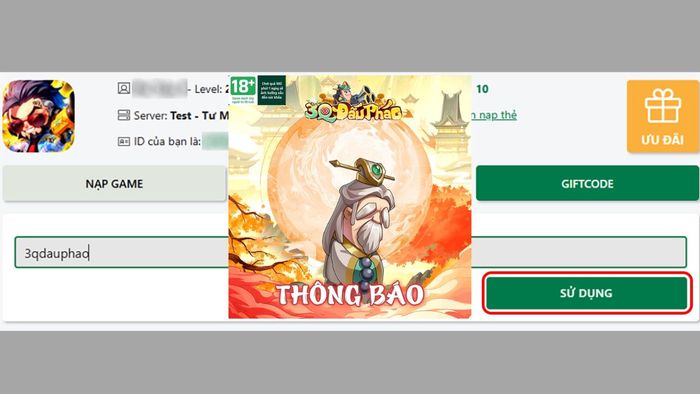 Hướng dẫn nhập mã code 3Q Đấu Pháo - Bước 3