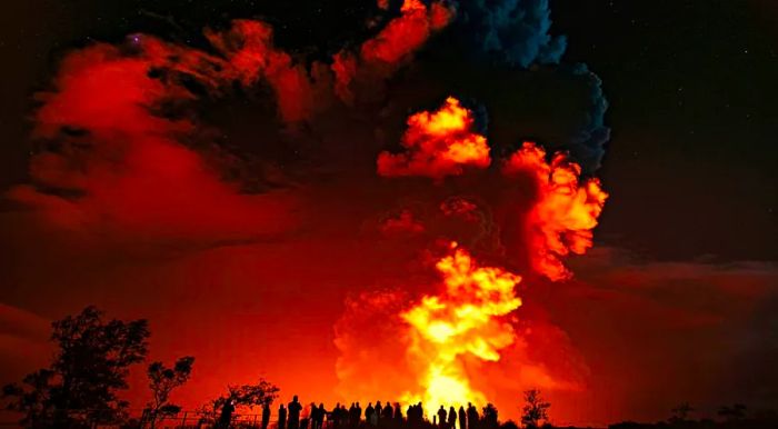 People gathered to witness Kīlauea's eruption on December 20, 2020.