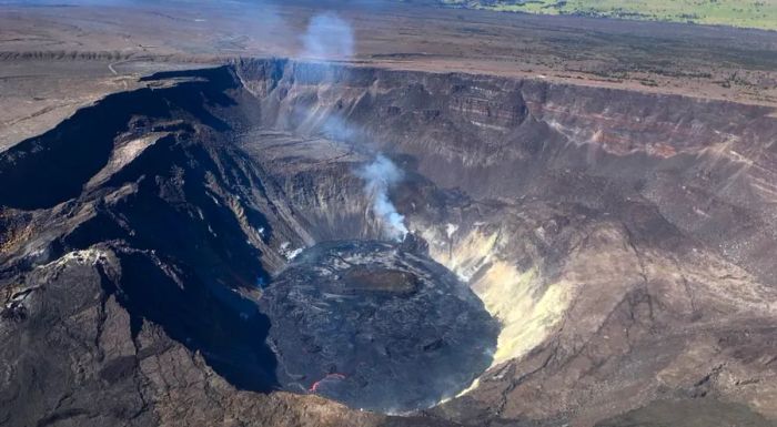 On January 7, 2021, geologists captured this stunning image of the expanding lava lake during an aerial survey.