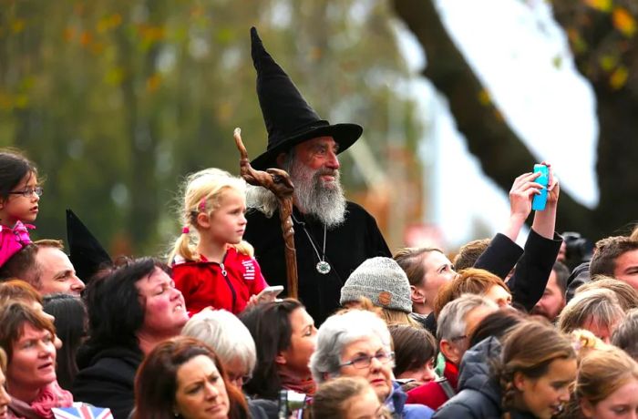 The Wizard waits for the arrival of Prince William and Kate during their royal visit to Christchurch on April 14, 2014.