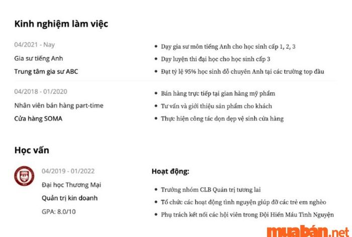 Kinh nghiệm làm việc