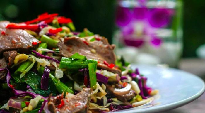 Cambodia’s take on ceviche is this vibrant beef salad.