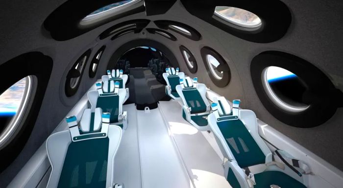 The interior of Virgin Galactic's SpaceShipTwo cabin.