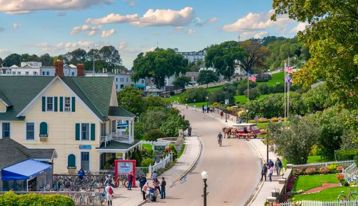 Great Lakes cruises frequently include a stop at the picturesque Mackinac Island, Michigan.