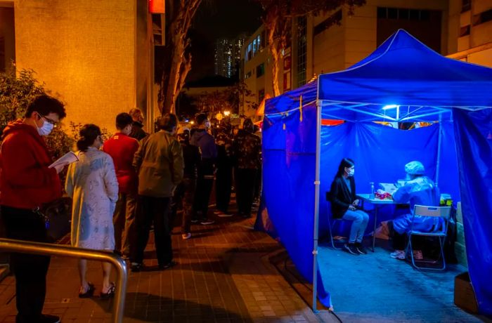 Hong Kong residents line up for Covid-19 tests on January 31, 2021.