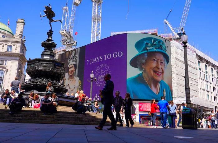 A screen in Piccadilly Circus on Friday shows a countdown to the Queen's Platinum Jubilee.