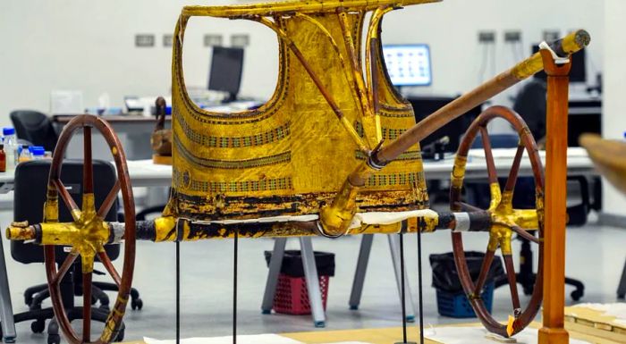 A golden chariot, once displayed in the Cairo Museum.