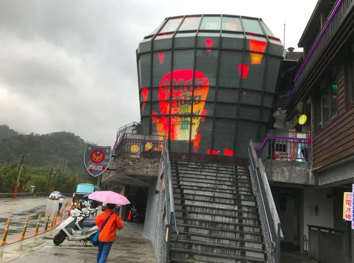 An LED lantern displayed at the Pingxi Police Station.