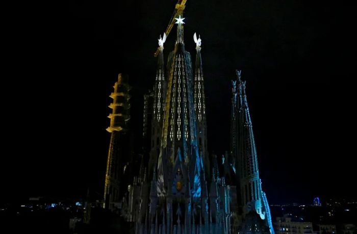 The tower dedicated to the Virgin Mary was completed in December 2021, crowned with a massive 12-point star.