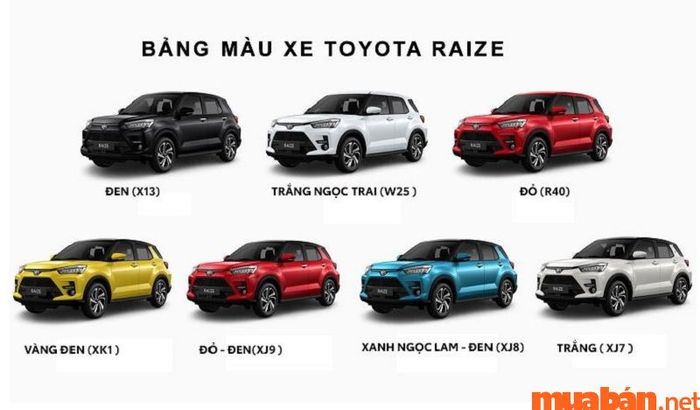 Danh sách màu sắc của xe
