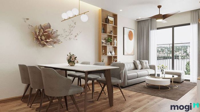 Mẫu thiết kế nội thất chung cư 50m2 2 phòng ngủ ở góc tòa nhà