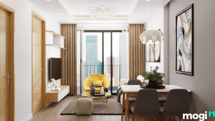 Mẫu thiết kế nội thất căn hộ 2 phòng ngủ 50m2 với không gian bếp mở rộng rãi