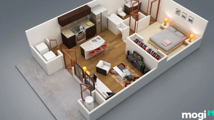 Mẫu thiết kế căn hộ 2 phòng ngủ 50m2 phong cách hiện đại