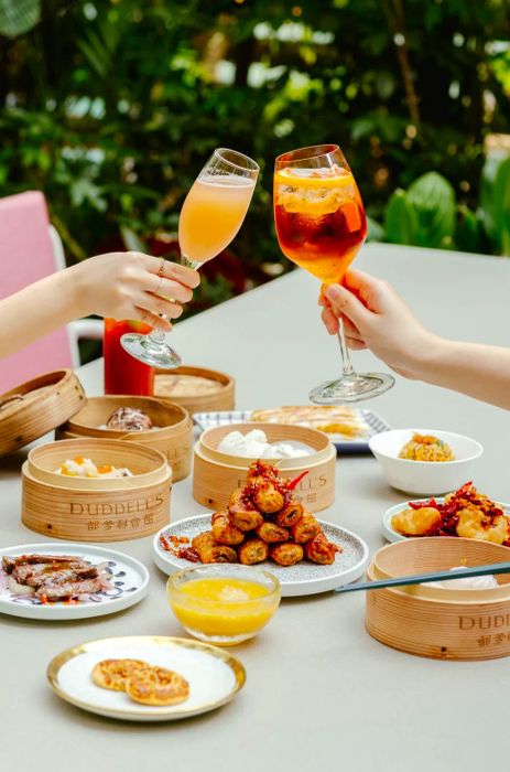 The luxurious terrace at Duddell's is the ideal setting for enjoying a Champagne dim sum brunch.