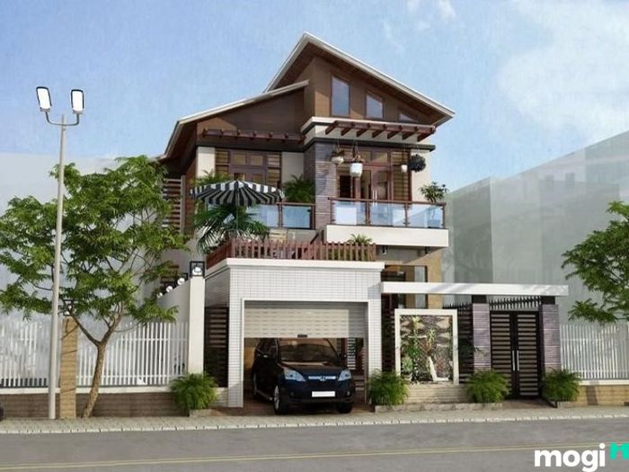 Mẫu thiết kế nhà mặt tiền 8m sâu 15m kiểu mái Nhật