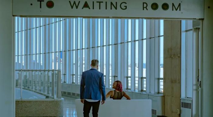 Krystina Burton and Gabriel Solberg first crossed paths in an airport terminal, a moment they later recreated in this photo.