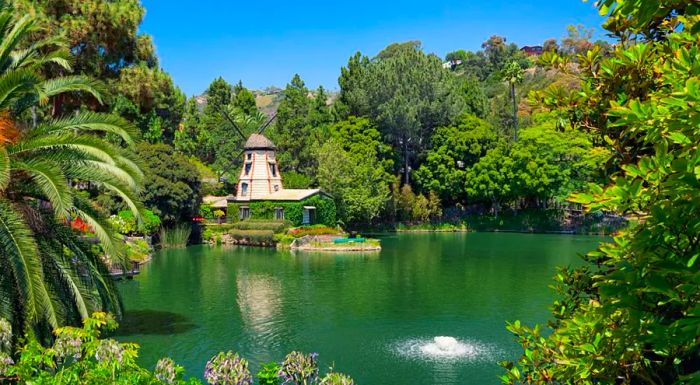 The Self-Realization Fellowship Lake Shrine offers a peaceful contrast to the bustling Sunset Strip.