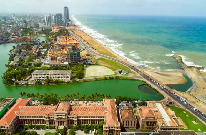 Colombo’s urban waterfront is dotted with beaches, and it serves as the home to Sri Lanka's national and executive government offices.