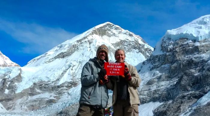 Lee and Mandy at Everest Base Camp in 2017.