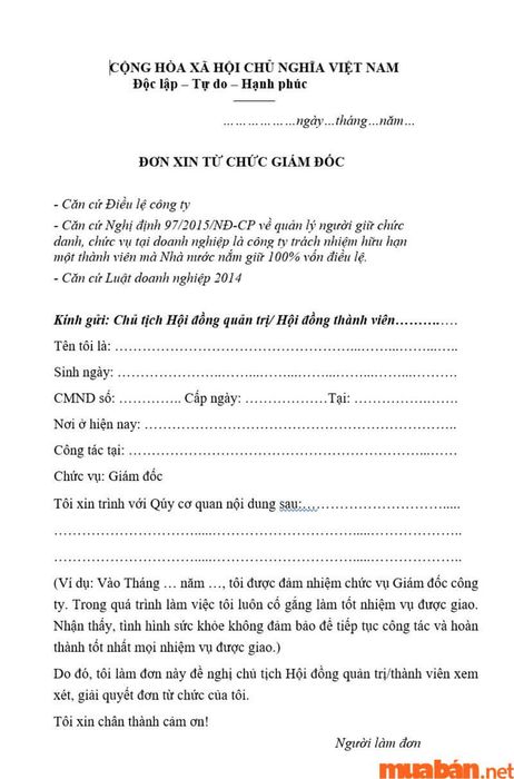 Mẫu đơn xin từ chức giám đốc