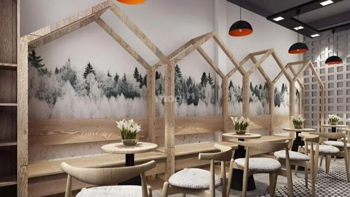 Kết hợp tường quán cafe với không gian ngồi độc đáo
