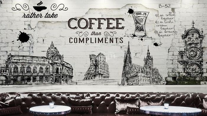 Trang trí tường quán cafe với giấy dán tường đầy sáng tạo