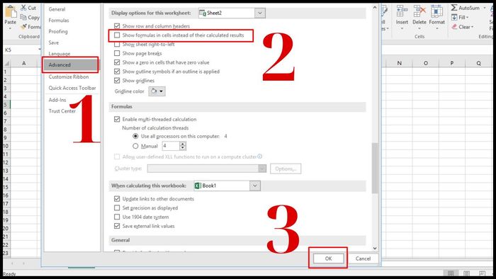 Hiển thị công thức trong Excel - Bước 3
