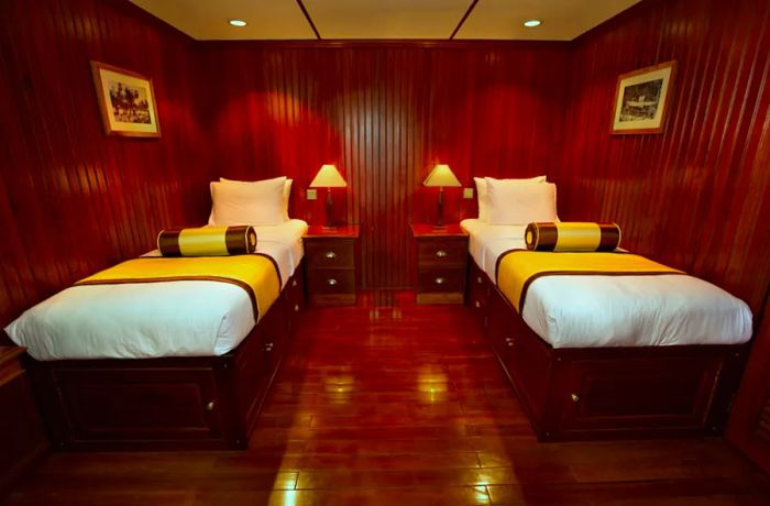 The RV Angkor Pandaw accommodates up to 32 guests.