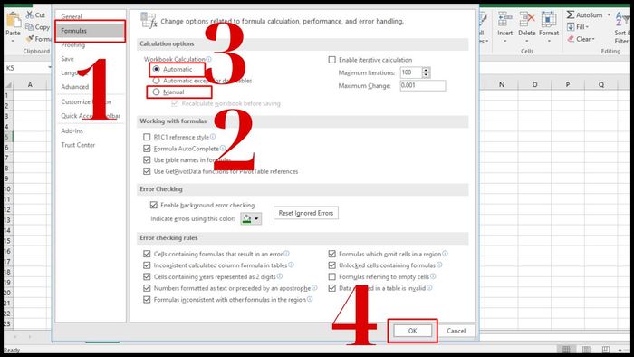 Khôi phục chế độ tính toán để sửa lỗi Excel không tính công thức - Bước 3