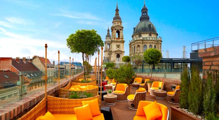 The High Note Skybar offers breathtaking panoramic views of Budapest.