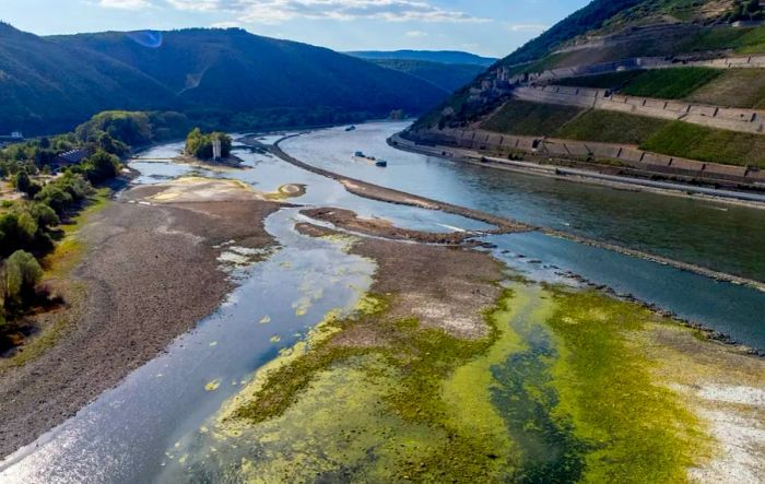 The Rhine River is now so low that commercial shipping along its course is no longer viable.