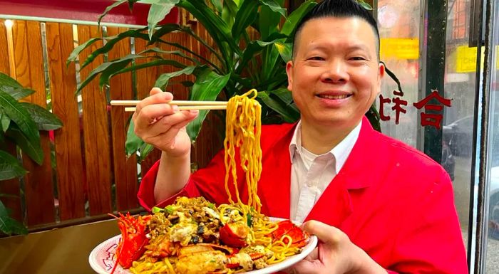 Johnny Mui, owner and manager of New York’s Hop Lee Restaurant, mentions that lobster yi mein is their most popular dish during the Lunar New Year.