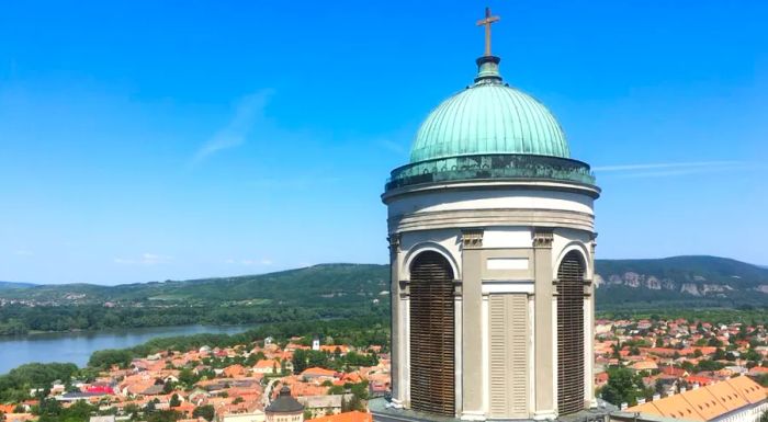 The panoramic view from the top of Esztergom's Basilica — one of Europe's grandest churches.