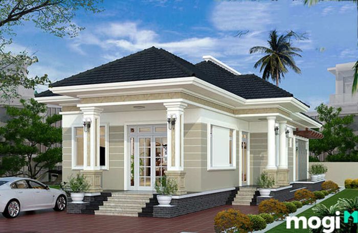 Thiết kế nhà 1 tầng 3 phòng ngủ diện tích 100m2