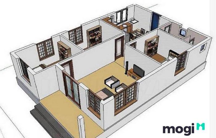 Mẫu nhà 1 tầng 3 phòng ngủ 100m2