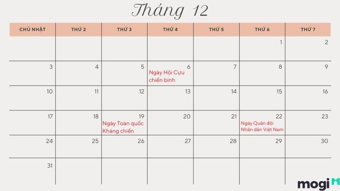 Tháng 12 có những ngày lễ nào ở Việt Nam?