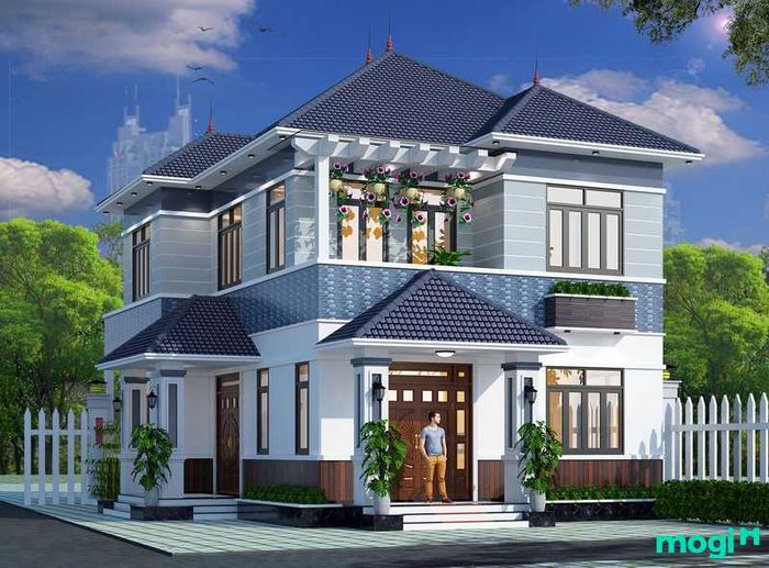 nhà 2 tầng mái Nhật hiện đại
