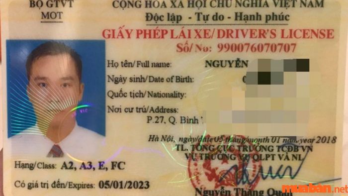 Các loại giấy phép lái xe ô tô