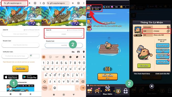 Hướng dẫn nhập mã code Capybara Go - bước 1