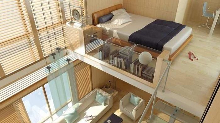 Không gian gác lửng hiện đại được thiết kế thông thoáng, lý tưởng làm phòng ngủ