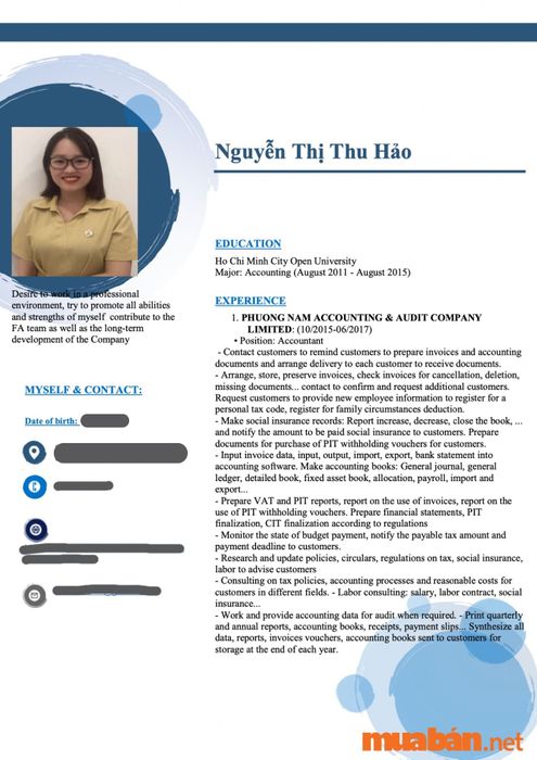 CV Kế Toán tiếng Anh