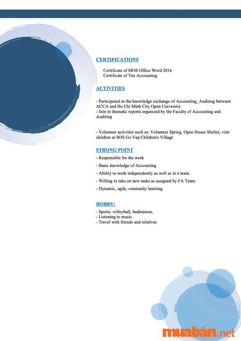 CV Kế Toán tiếng Anh