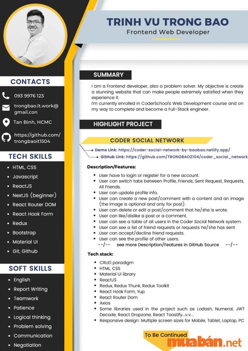 Mẫu CV xin việc IT bằng tiếng Anh