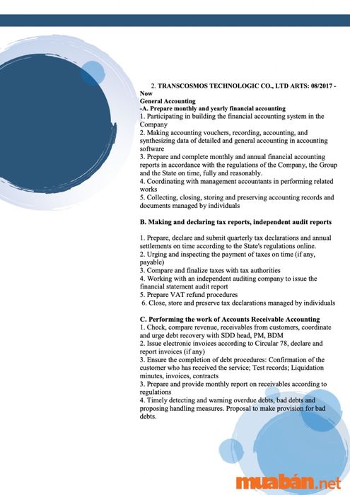 CV Kế Toán tiếng Anh