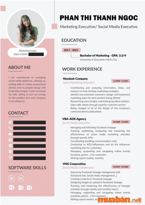 Mẫu CV Marketing tiếng Anh