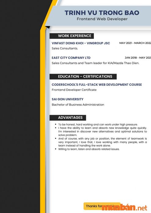 Mẫu CV xin việc IT bằng tiếng Anh