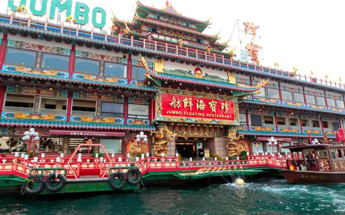 The Jumbo Kingdom, photographed in 2014, was a famous landmark in Hong Kong.