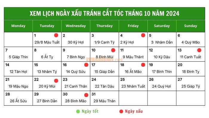 Danh sách những ngày xấu không nên cắt tóc tháng 10 năm 2024