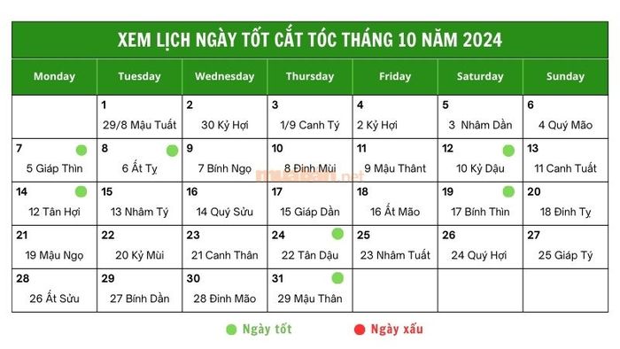 Danh sách ngày tốt cắt tóc trong tháng 10 năm 2024
