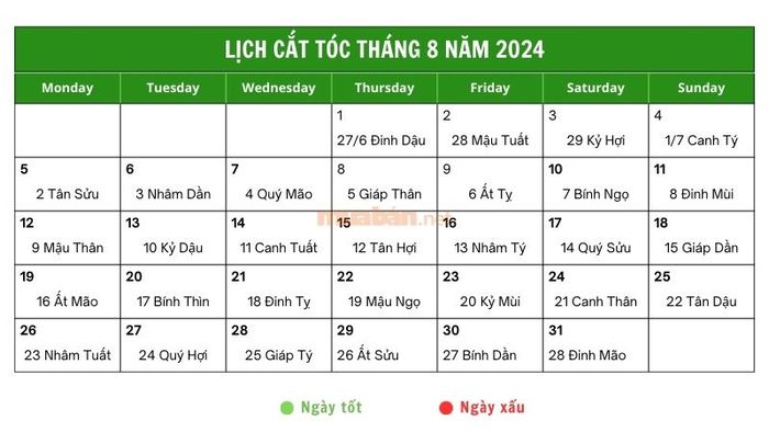 Các ngày tốt cắt tóc tháng 8 năm 2024